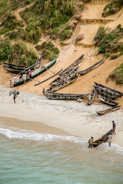Fishemen dugout canoes