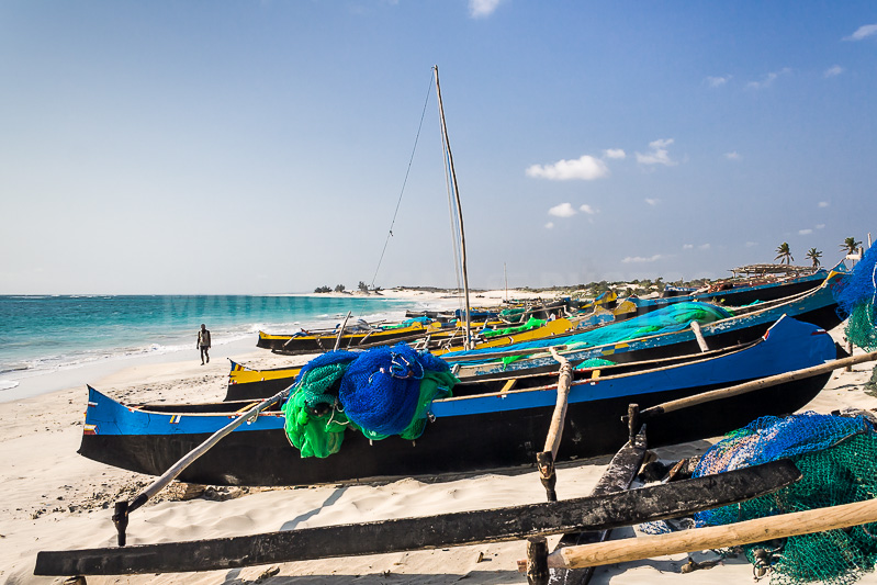 Fishemen dugout canoes Vezo on the beach of Itampolo